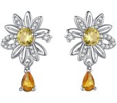 NEW 925 Silver Ear Jewelry Sunflower Flowers Plants Design Stud Earrings Trendy Female Luxury Fine Engagement Wedding Earring