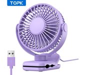 TOPK-Mini ventilador portátil con Clip, ventilador de escritorio USB, 3 velocidades, viento silencioso, rotación de 720 °, ventilador eléctrico Personal, ventiladores de pie para habitación y hogar