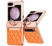 Glitter Diamond Plating Leather Finger Bracket Folding Hingle Protection Shockproof Case for Samsung Galaxy Z Flip 6 5 4 3 Case