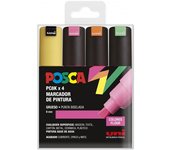 Posca PC-8K Estuche de 4 Marcadores de Pintura - Punta Biselada Acrílica 8mm - Tinta Base Al Agua - Resistente a la Luz - Color Surtido