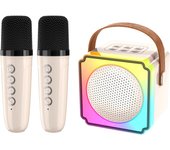 Máquina de karaoke con 2 micrófonos inalámbricos, efecto cambiador de voz de altavoz y luz LED, karaoke portátil completo compatible con tarjeta TF, AUX, USB adecuado para niños, adultos