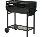 Outsunny Barbacoa de Carbón con Parrilla Ajustable en Altura para Exterior Barbacoa Portátil con Estante de Almacenaje y Ruedas 90x45x96 cm Negro