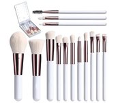 Juego de brochas de maquillaje de viaje con espejo de luz LED, correctores, sombras de ojos, juego de maquillaje, espejo de maquillaje plegable, mini espejos, juego de brochas de maquillaje, kit de brochas para viajes y oficina, blanco