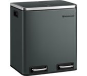 SONGMICS Cubo de Basura de Cocina, 2 x 15 L, Cubo con Cubeta Doble para Reciclaje y Residuos, con Pedal, Tapas de Cierre Suave, para Familias Pequeñas, Acero, Plata Metálico y Negro Tinta/Beige Arena y Negro Tinta/Blanco Nube/Gris Verdoso/Negro Tinta