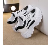 Fashion Chunky Platform Sneakers Women 2024 Spring Thick Bottom Sprots Shoes Woman PU Leather Mix Color Lace Up Casual Shoes