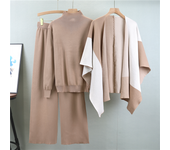 Elegant  Knitted Three-Piece Suit Autumn Winter Knit Top and Wide Leg Pants Set Casual 3 Piece Shawls Set For Women