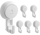 Juego de 6 Ganchos Ventosa de Plástico Gancho Succión de Pared Fuerte Colgador Ventosa, Percha Ventosa Baño/Toallero Ventosa para Albornoz Abrigo Corona, Perchero de Cocina Baño 5KG Blanco