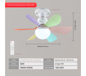Ventilador Techo with Luz y Mando a Distancia, Lampara Ventilador Techo with Ventiladores Silencioso, E27, Regulable en Colores y Velocidades Temporizador 6 Aspas para Dormitorio (52CM)