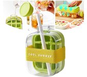 Cubitera, Bandeja para Cubitos de Hielo, Cubitera con Tapa y Recipiente, Cubitera para Botellas de Agua, Cubitera con Prensa en Forma de Tetera (Verde, 800 ml)