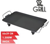 Muvip Plancha de Asar Eléctrica 1500W | Asas de Acero Inoxidable | Placa Antiadherente | Termostato Extraíble | Superficie 66x29cm