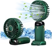 Ventilador de mano recargable USB de mano portátiles con 5 velocidades, mini VENTILADOR DE escretorio plegable con catería con Pantalla LED (verde)