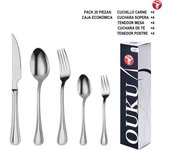 Mr.Spoon Serie Raya Juego 20, 30 o 36 piezas cubiertos,Acero Inoxidable 18/0,Económico y funcional,Incluye cuchillo de carne o mesa, tenedor,cuchara,cucharilla,etc,Mango monobloque,Apto para lavavajillas,Empaque ecológico,Ideal para casa,hotel,restaurante