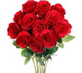 12 Flores Artificiales de Rosas Rojas de Seda with Tallo Largo, Flores Artificiales Ramo de Rosas Falsas para Bodas Despedidas de Soltera Hogar Jardín Centros de Mesa Decoración