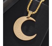 Ayatul Kursi Arabic Religious Moon Pendant Necklace for Women God Messager Islam Muslim Stainless Steel Jewelry