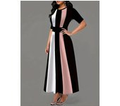 Color Block Crew Neck Dress, Vintage Short Sleeve Dress For Spring & Summer, Women's Clothing