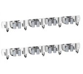 Soporte para escobas montado en la pared, 2 soportes para fregonas y escobas de pared, estante para herramientas de acero inoxidable, organizador para herramientas de jardín, 4 soportes y 5 ganchos (plateado)