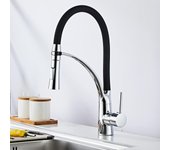 Grifo de Cocina con 2 Modos de Chorro Grifos de Fregadero con Manguera Flexible de Silicona Mezclador Monomando con Soporte Caño para Agua Fria y Caliente Negro Cromo