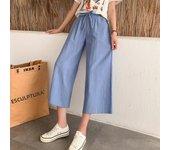 Spring Summer Women Wide Leg Cotton Pants Casual loose ealstic waist wide leg Calf-Length Pants for Female Trousers