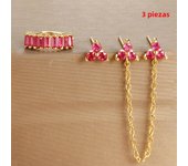 3PCS New Stainless Steel Double Ear Studs Tassel Chains Hanging Earrings Set for Women Geometry Triangle Huggie Piercing Jewelry