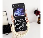 Luxury Korean Flower Makeup Mirror Case with Bow Bead Bracelet for Galaxy Z Flip 5 5G Z Flip5 Flip5 Zflip5 Zflip5 Z Flip 5 Cover