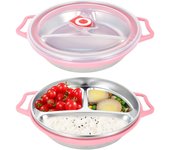 Plato de Microondas con Tapa – Acero Inoxidable 304 Grado Alimenticio, 3 Compartimentos, Sin BPA, Apto para Lavavajillas y Microondas, con Ventilación Inteligente y Tapa Hermética