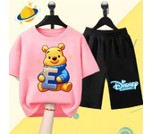 Winnie the Pooh Children's T-shirt set Letter cartoon print Boys and Girls clothing Kawaii Sports short sleeve shorts 2 shirts