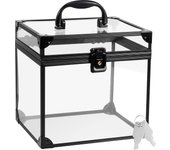 Cosmetic Storage Box Clear Capacity Dustproof Organizer Box with Padlock&Keys Portable Toiletry Storage Box with Handle for Home