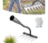 Rastrillo de Hierro 2.0 - Rastrillo de Hierro para Jardinería y Deshierbe - Rastrillo de Paja para Césped con Púas Metálicas, Rastrillo Multifuncional de Acero al Carbono de 5/6/7/8 Dientes, para Patio, Granja y Jardín (5 Dientes)