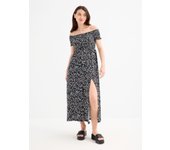 Vestido midi estampado con escote barco, mangas cortas y tejido suave que aporta fluidez INSIDE