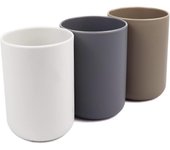 Juego de 3 vasos para cepillos de dientes, juego de vasos para cepillos de dientes, vasos de plástico para beber, para adultos, adolescentes y niños (300 ml, blanco, gris, marrón)