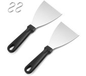 Juego de Raspador de 2 piezas, Raspador de Parrilla de Maple Inoxidable with Mango de Plástico Negro Para Barbacoa