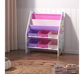 Estantería para niños Ponteceso decoración marina aglomerado/tela 74x62x27cm - Blanco Rosa Violeta [en.casa]
