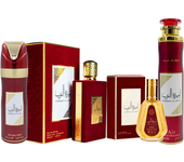 Pack Lattata original, Princesa de Arabia, Eau De Parfum Ameerat Al Arab 100ml + Eau De Parfum Ameerat Al Arab 50ml + Spray Desodorante Corporal 200ml + Air Freshner (Ambientador) 300ml  by Lattafa - Fragancias Orientales de Lujo y Sofisticación