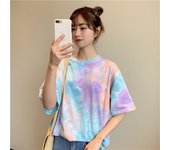 Tie Dye Summer T-Shirt Cotton Colorful INS Fashion Short Sleeve Tshirt For Women High Streetwear Y2K Crop Tops Casual Loose Tees