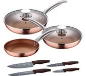 San Ignacio Set 5 Piezas Sartenes Aluminio Prensado con Tapas y Set 4 Cuchillos Acero Inoxidable