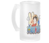 MERCHANDMANIA JARRA CERVEZA CRISTAL logo one piece Monkey D Luffy personaje serie esmerilada esmerilado 500ml