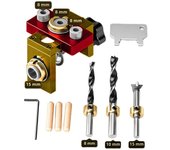 Woodworking 3 In 1 Doweling Jig Kit -Adjustable Wood Dowel Punch Locator Aluminum Pocket Hole Jig, Cabinet Hole Drill Guide Tool
