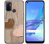 Tumundosmartphone Funda Gel Tpu para Oppo A53 / A53s diseño Corazones Madera Dibujos