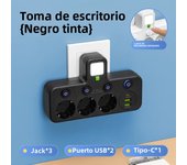 Enchufe Europeo Con 3 Salidas AC + 2 Puertos USB + 1 Tipo C Adaptador De Enchufe 6 En 1 Cargador De Pared Para Hogar Y Oficina