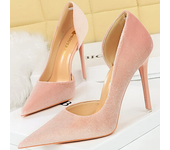 Large Size 43 Women 10.5cm High Heels Velvet Pumps Lady Shallow Pointed Toe Elegant Thin Heels Side Hollow Green Purple Shoes