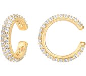925 plata esterlina 14K plateado en oro zirconia cúbica redondo Huggie Ear Cuff pendientes de oro para las mujeres | Clip en el cartón