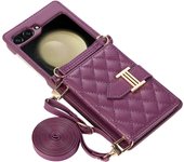 Crossbody Cards Slot Wallet Leather Case for Samsung Galaxy Z Flip 6 5 4 3 Flip5 Flip6 5G Lanyard Diamond Embossing Strap Cover