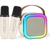Máquina de Karaoke para adultos y niños, con 2 Micrófonos Inalámbricos, Altavoz Karaoke Portátil con Luz LED y Efectos de Cambio de Voz, Mini Altavoz Bluetooth portátil con 2 micrófono, luces Led para fiesta en casa, regalos de cumpleaños.