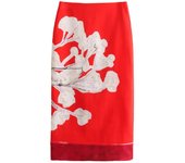 KAOPU ZA Women Elegant Red Skirts Side Zipper Back Slit Straight Skirts Women Linen Printed Blended Straight Skirt Half skirt