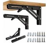 Soporte plegable de 2 piezas, estante de pared de soporte plegable de 250/300 mm, soporte plegable de alta resistencia Soporte de consola plegable negro para estante de pared de mesa 100 kg de carga (