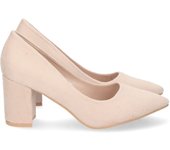 Zapatos de tacon comodo estilo salon y punta fina mujer beige