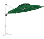 Outsunny Sombrilla de Jardín Ø292 cm Parasol Excéntrico con Manivela Giratorio 360° Inclinación Ajustable Doble Techo y Base Cruzada Sombrilla para Terraza Exterior Patio Verde Oscuro