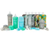 Twistshake Botellas Azul 3 + Minicup + 4 Chupetes + Cadenita + Mordedor + 6 Bags Pack