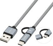 CoolBox COO-CAB-U2MC-GR, 1 m, USB A, USB C/Micro-USB B, 2.0, 480 Mbit/s, Gris