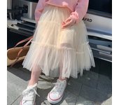 Kids Girls Tutu Cake Skirts Elegant Ruffles Long Skirts Spring Girls Elastic Waist Party Lace Skirt Mid-Calf Tulle Skirt 1-6Y